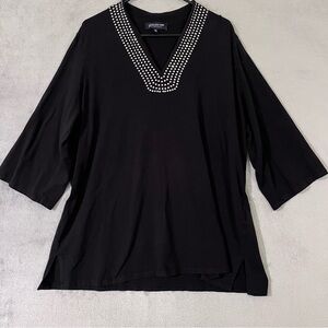 Jones New York Sparkly Studded Top Black Womens Plus Size 3X Cotton Spandex